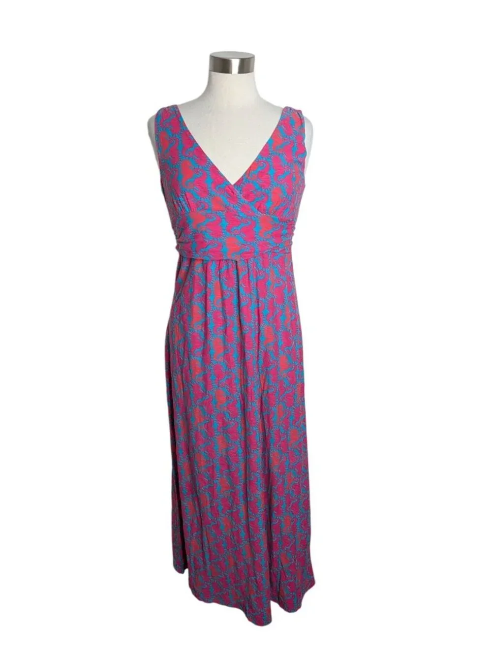 Lilly Pulitzer Sloane Maxi Dress Pink Blue Seahorse V-Neck Resort Wear M $218 - Picture 8 of 11